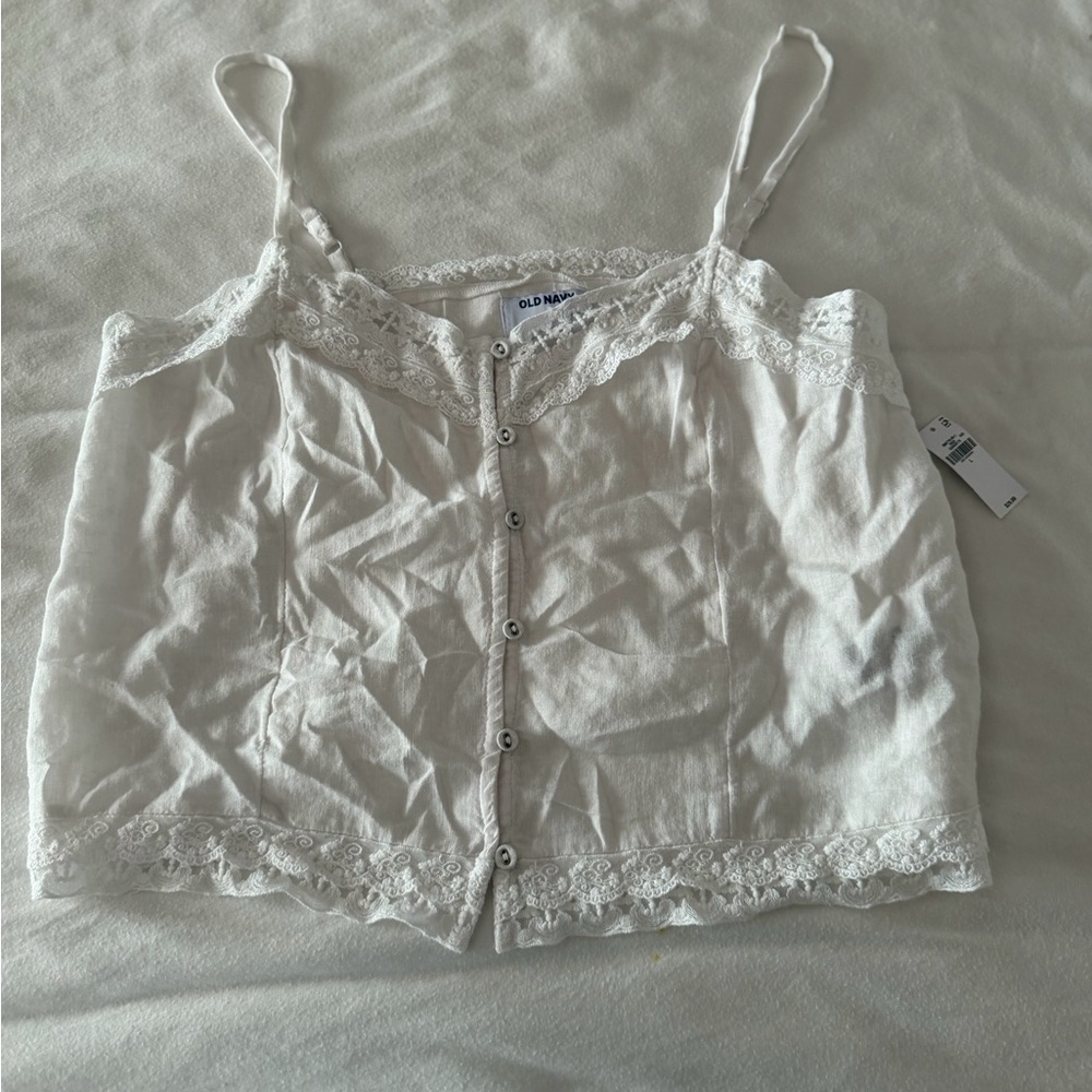 Old Navy White Lace-Trim Button Front Cami